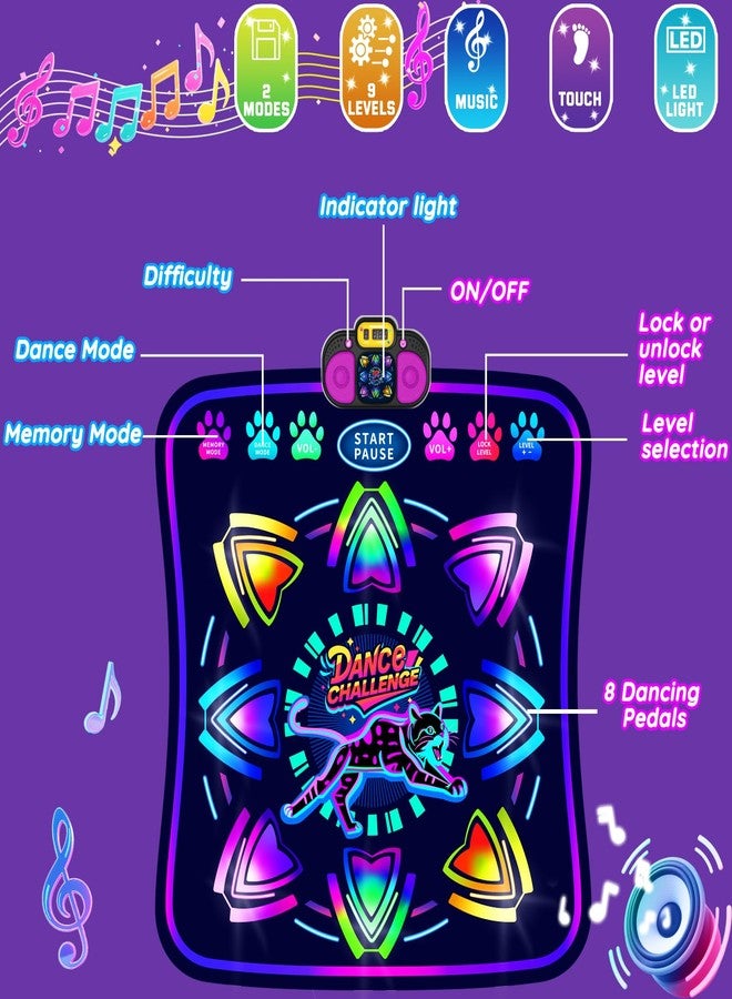 MOMUSE Kids Dance Mat with Display & Lockable Levels, 2 Challenge Modes Electronic Dance Pad 6 Volume Levels Built-in Music Toy Musical Mat, Christmas Birthday Gift for 3-12 Years Girls Boys - Image 4